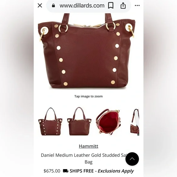 New HAMMITT Daniel Medium Pomodoro Leather Gold Studded SatchelBag MISSING STRAP - Picture 6 of 16